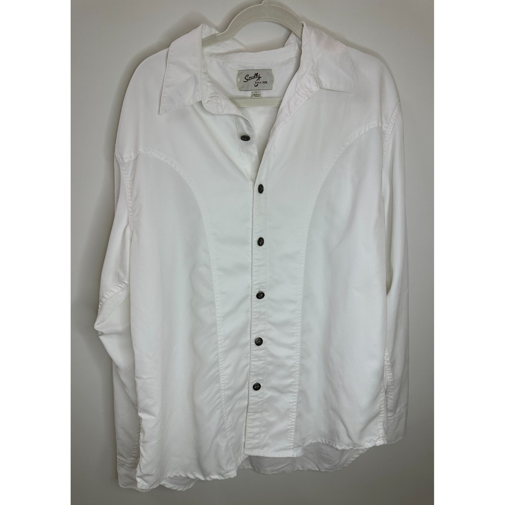 Scully Western Button Up Shirt Star Button Long Sleeve Large Country Mens White - Picture 3 of 15
